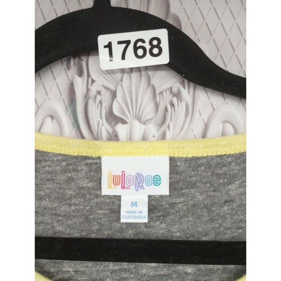NWT LuLaRoe Dress SZ Medium Julia Style Sheath Casual Stretch Gray Yellow Trim - Picture 2 of 16
